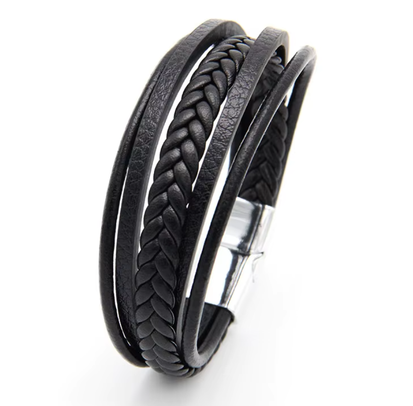 Zwarte Leren Armband met RVS Magnetische Sluiting