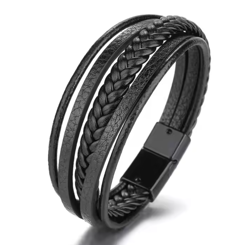 Zwarte Leren Armband met RVS Magnetische Sluiting