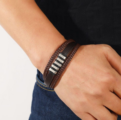 Bruine leren armband met RVS magneten sluiting