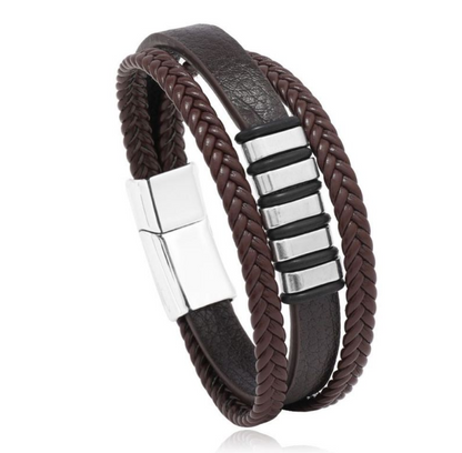 Bruine leren armband met RVS magneten sluiting