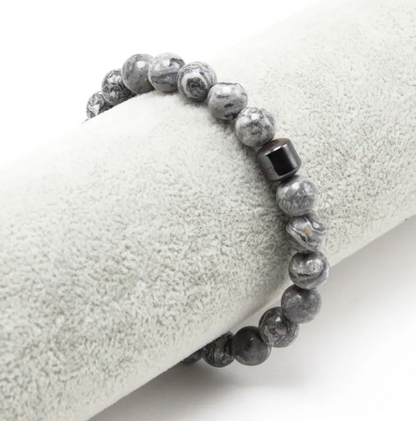 Unieke Natuurlijke Schoonheid: Style King Armband met Picasso Jaspis Stenen en Hematiet Steentje