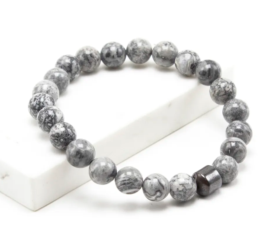 Unieke Natuurlijke Schoonheid: Style King Armband met Picasso Jaspis Stenen en Hematiet Steentje